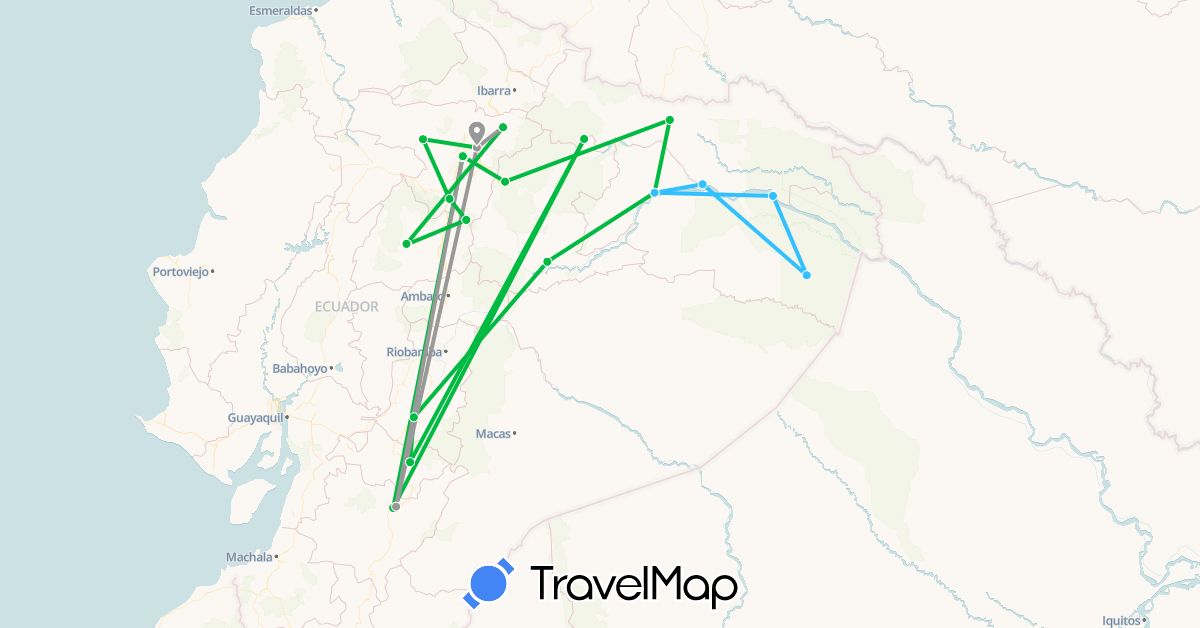 TravelMap itinerary: bus, plane, boat in Ecuador (South America)